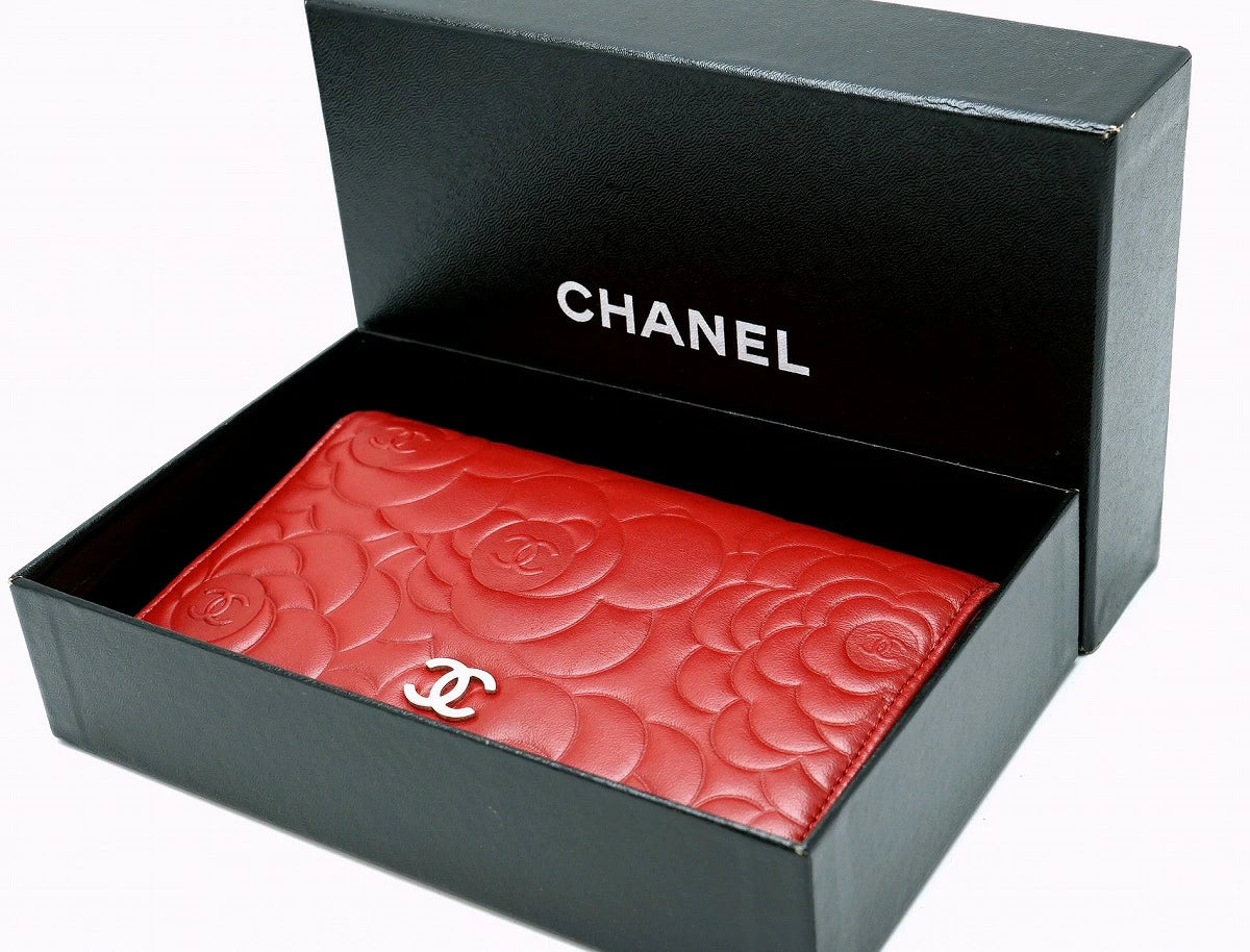 CAMELLIA LAMBSKIN W/CARD LONG WALLET twins