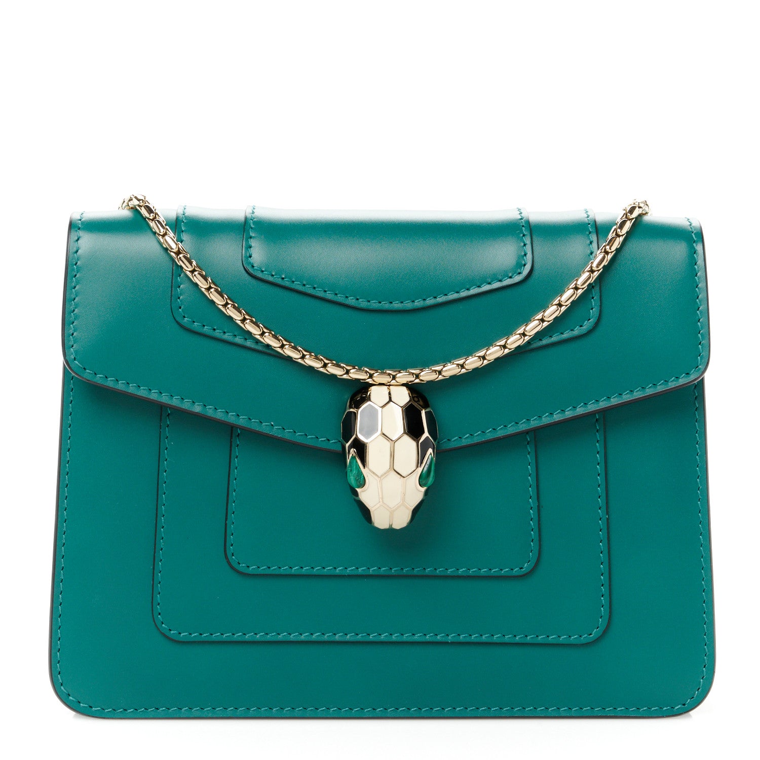 Calfskin Small Serpenti Forever Snake Strap Crossbody Bag Emerald Green - twins