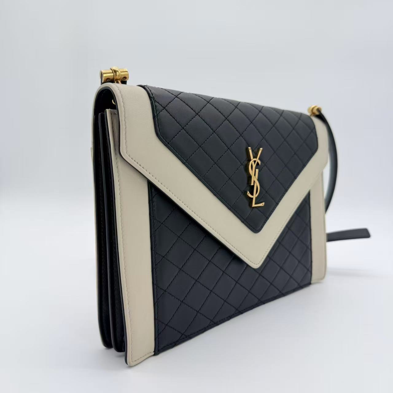 Gaby Satchel in cream and black leather