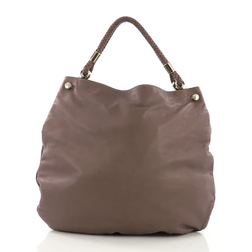 Braided Handle Shoulder Bag Leather Large Twins