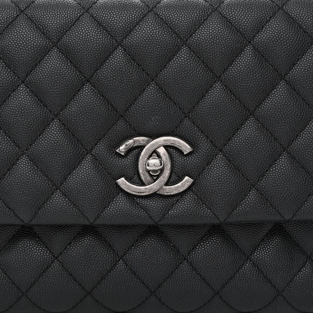 Caviar Lizard Quilted Medium Coco Handle Flap Black Burgundy Twins
