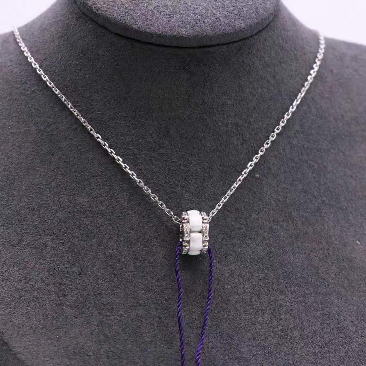 Chanel 18k White Gold Ceramic and Diamond Ultra Pendant Necklace twins LDZ1601