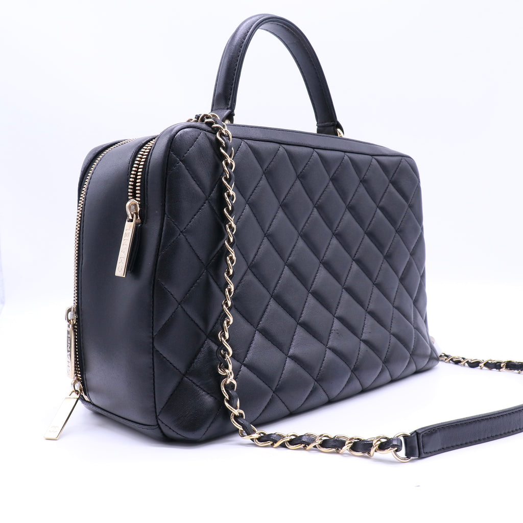 Quilted Lambskin Leather Large Trendy CC Bowling Bag Twins B22216