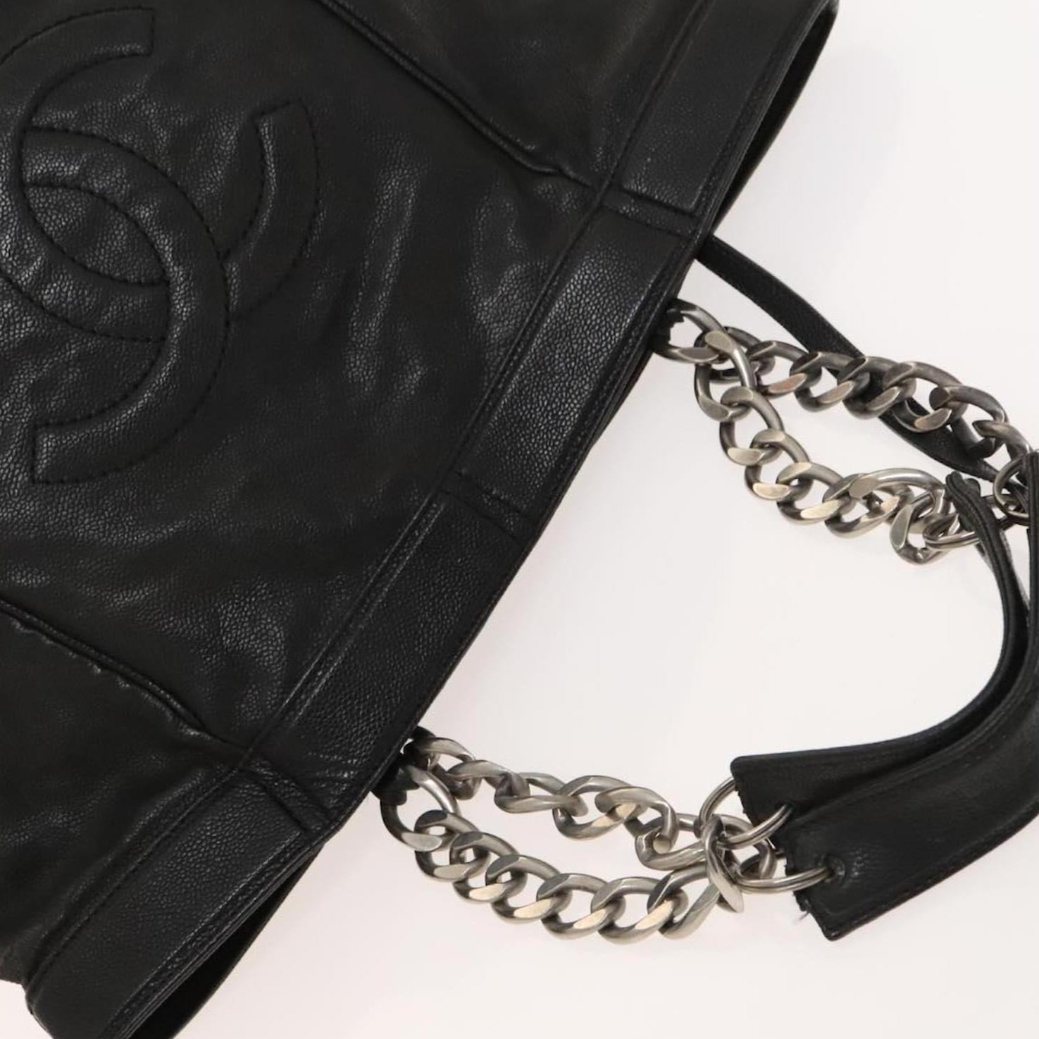 COCO Mark Chain Tote Bag Caviar Skin Black CC twins