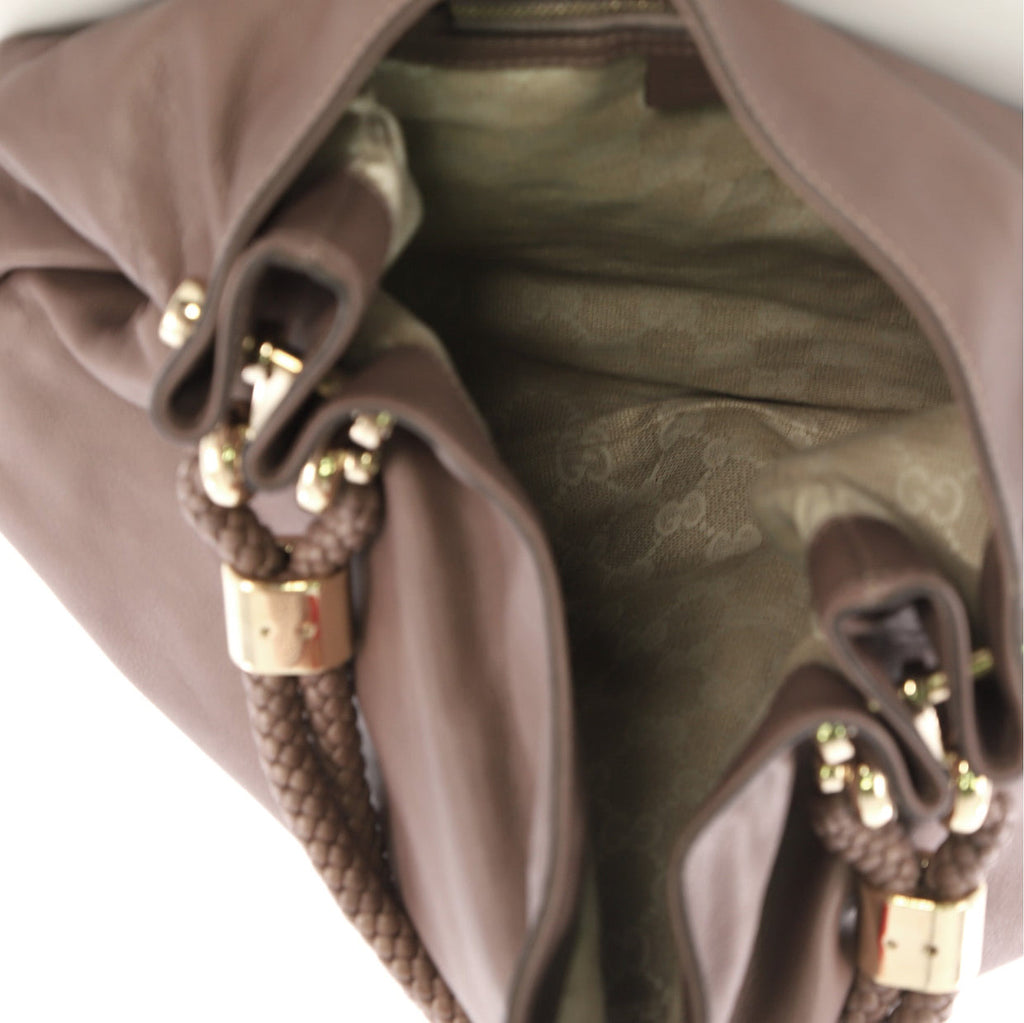 Braided Handle Shoulder Bag Leather Large Twins