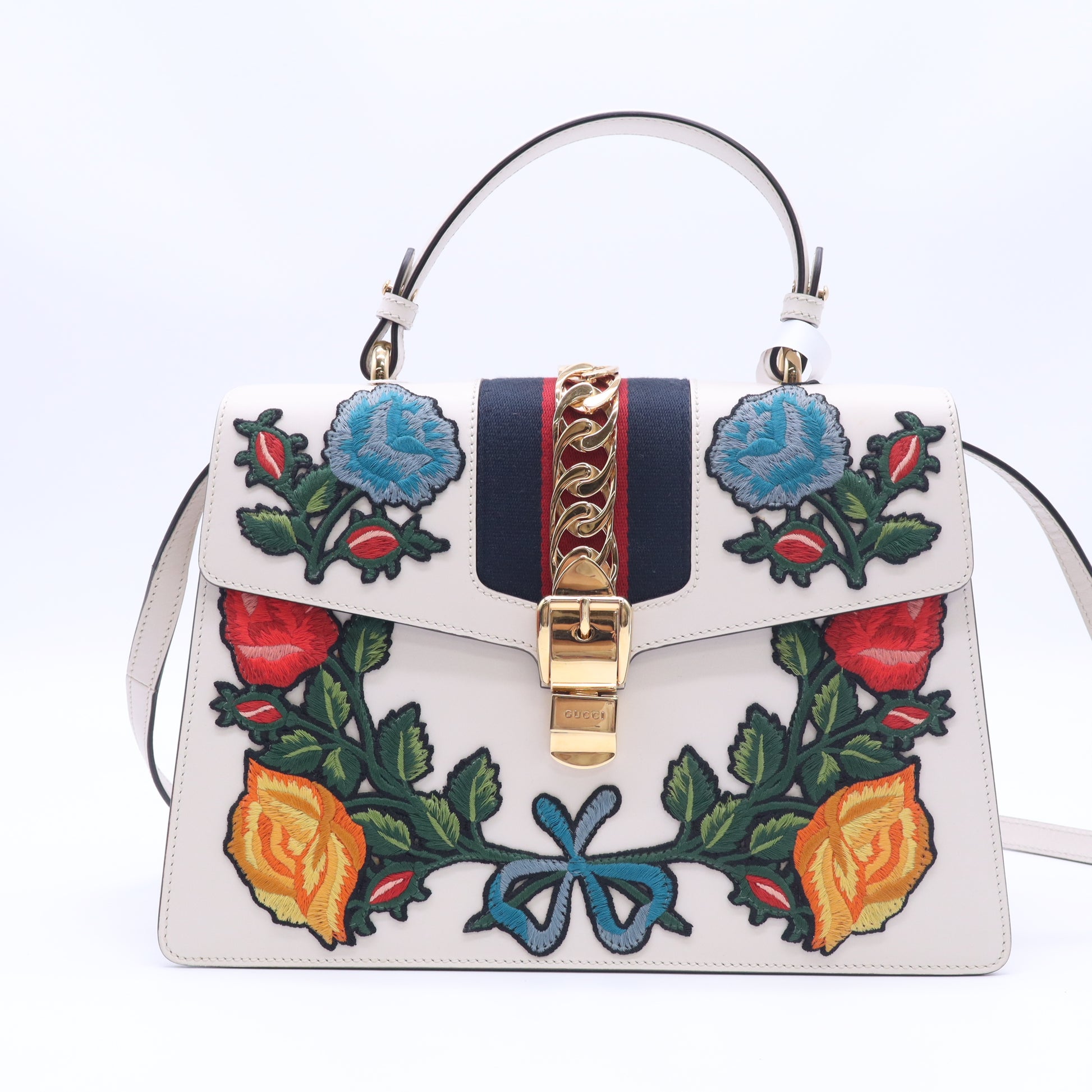 Sylvie Top Handle Bag Embroidered Leather Medium Twins B24060