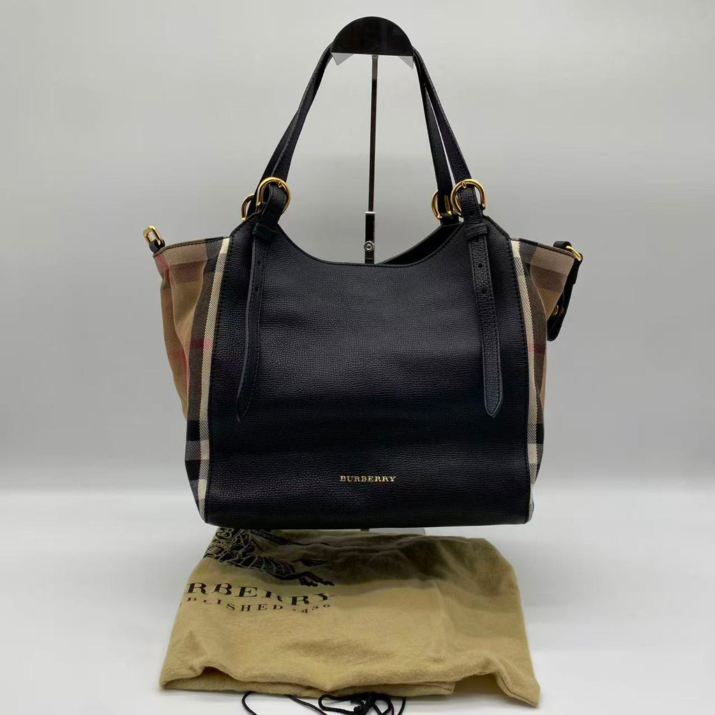 Burberry Grainy Calfskin House Check Small Canterbury Black