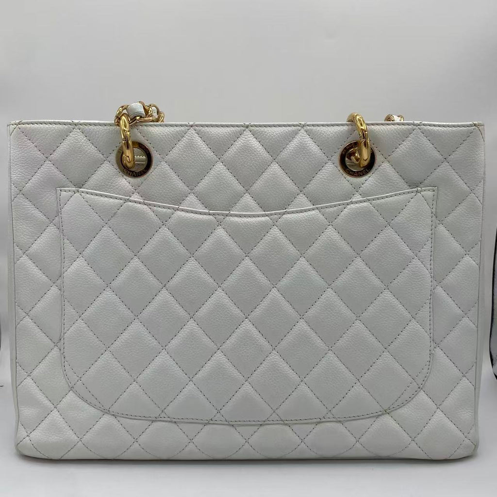 Caviar Quilted Grand Shopping Tote GST White