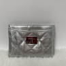 Metallic silver matelassé aged calfskin Reissue 2.55 cardholder with silver-finish hardware
