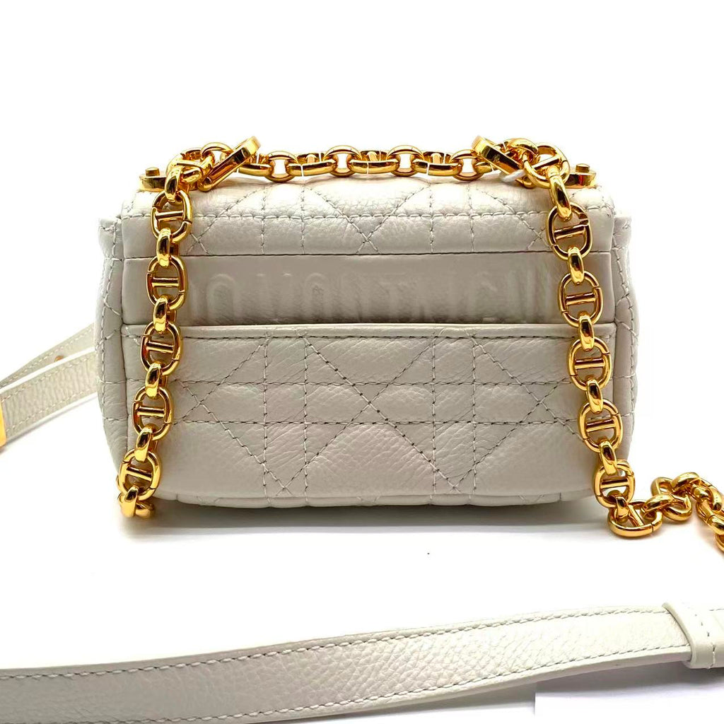 Small Dior Caro Bag Ivory Supple Cannage Calfskin