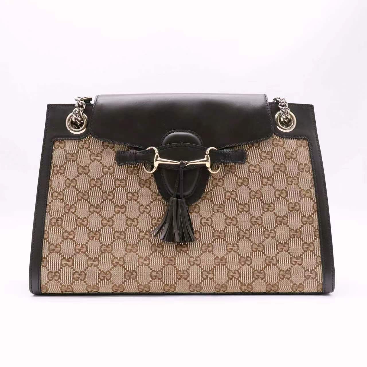 Gucci Beige/Ebony GG Canvas Emily Original Chain Large Shoulder Bag Twins LDJ5266