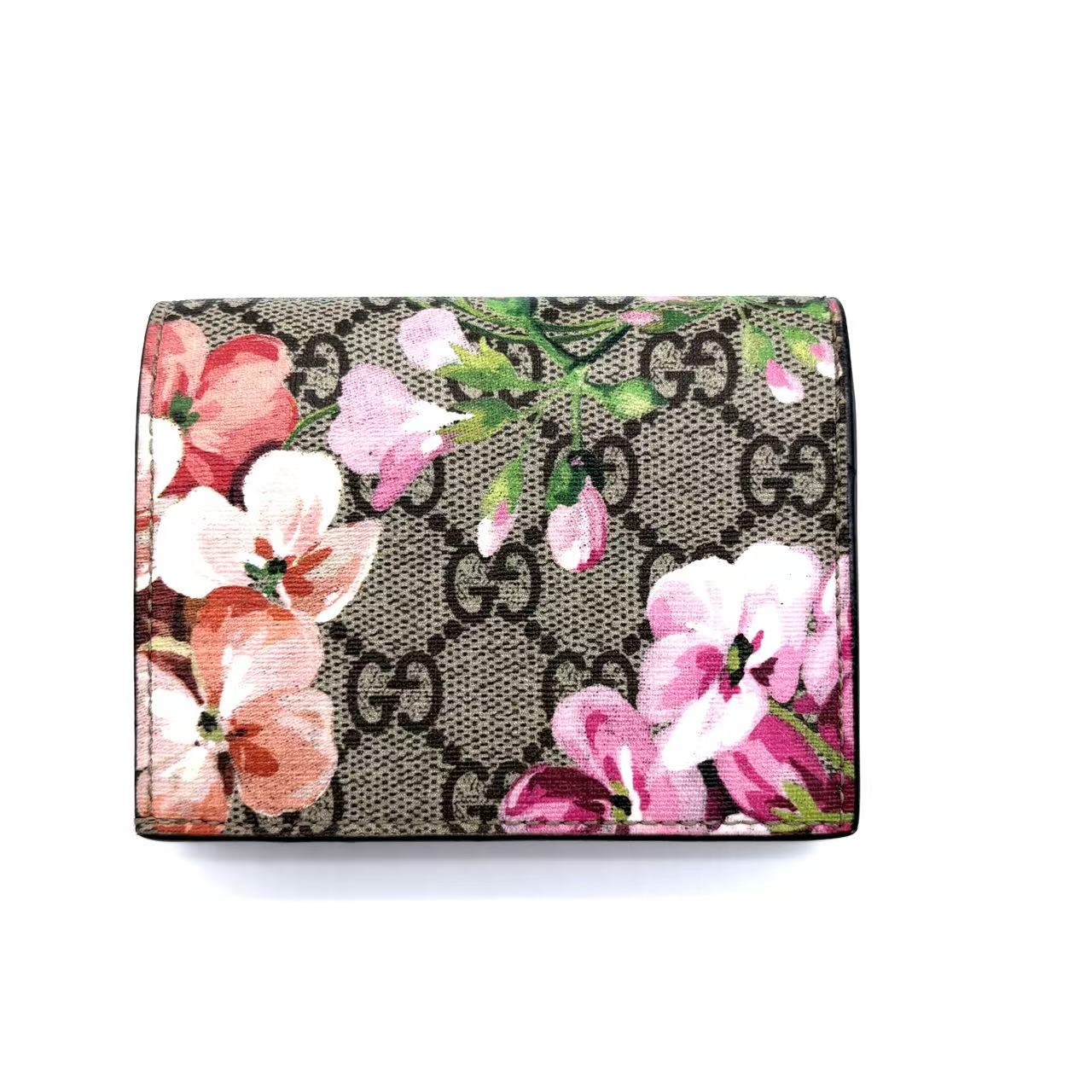 GG Supreme Monogram Blooms Card Case Wallet Beige Multicolor Dry Rose