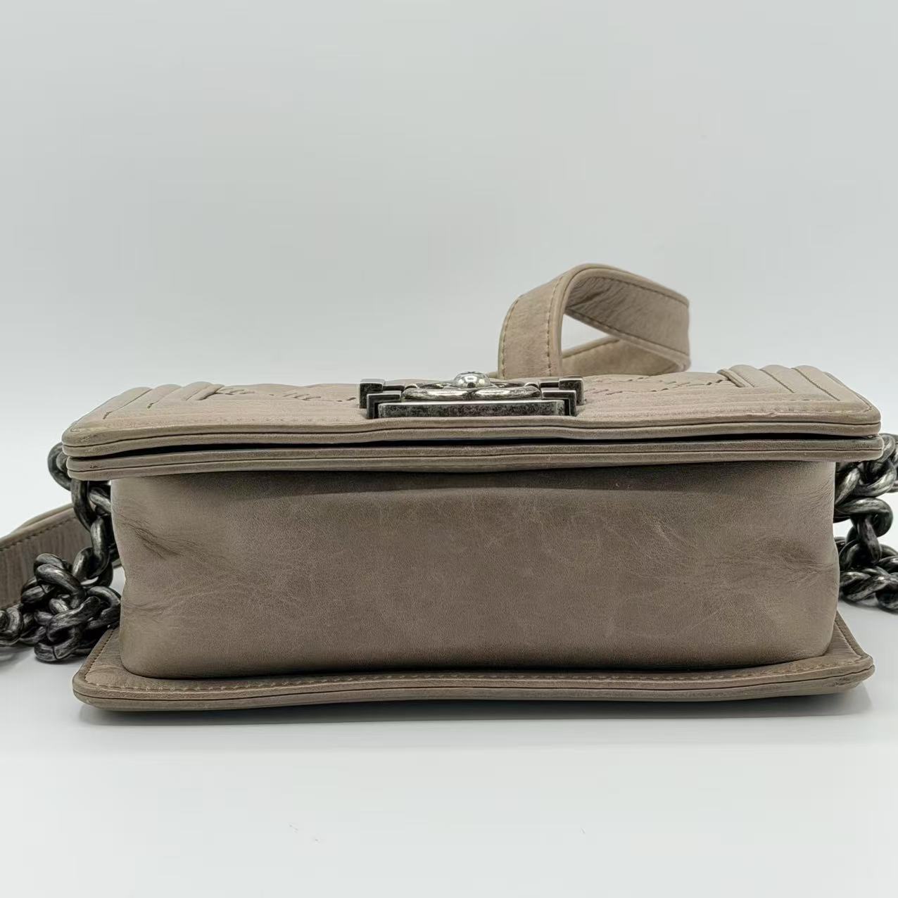 Light Beige Quilted Leather Boy Flap Bag