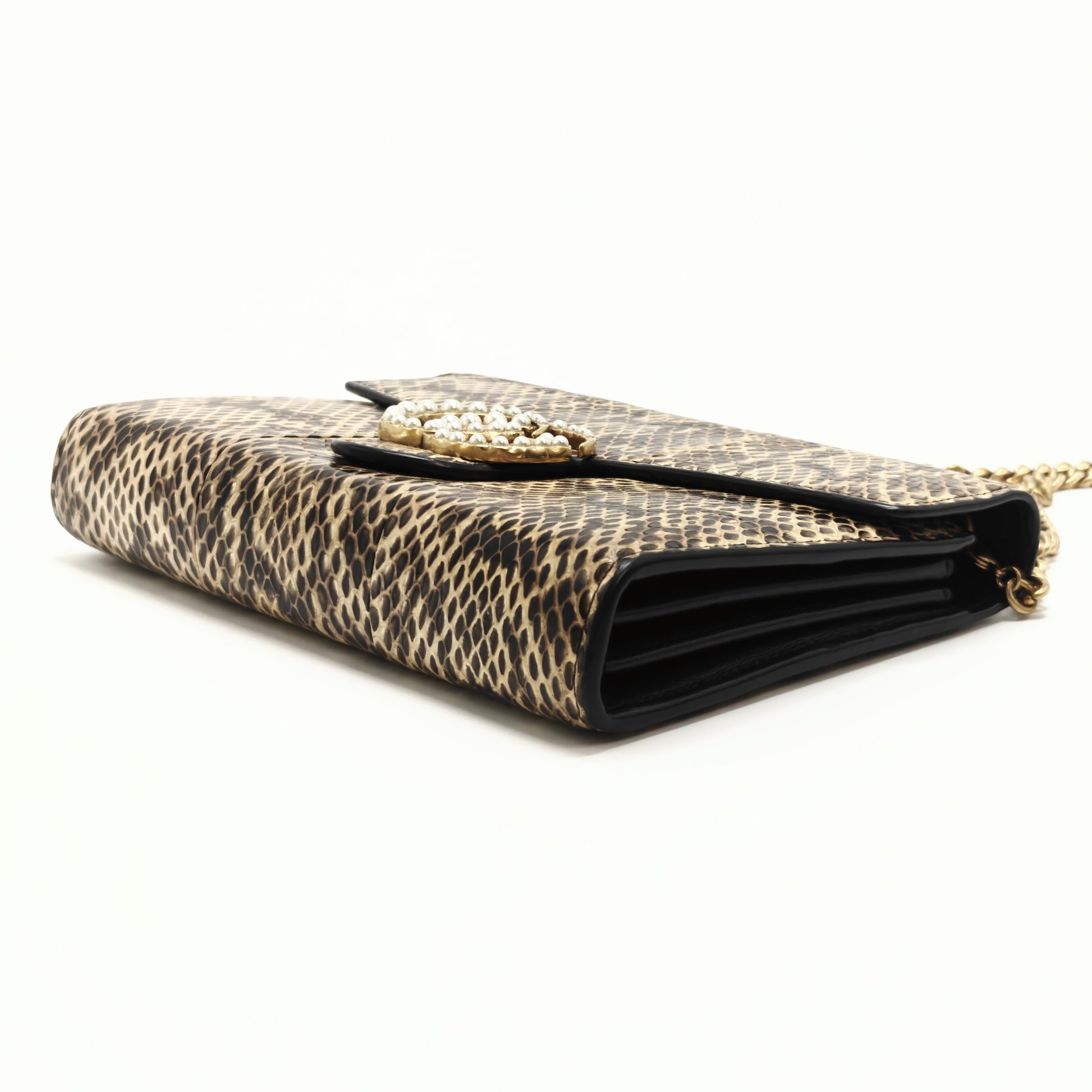 Pearly GG Marmont Chain Wallet Snakeskin Mini Twins