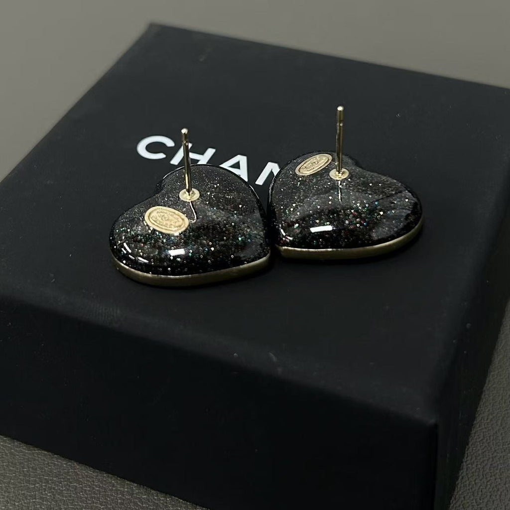 Chanel Crystal Metal CC Heart Earrings Twins LDJ4176