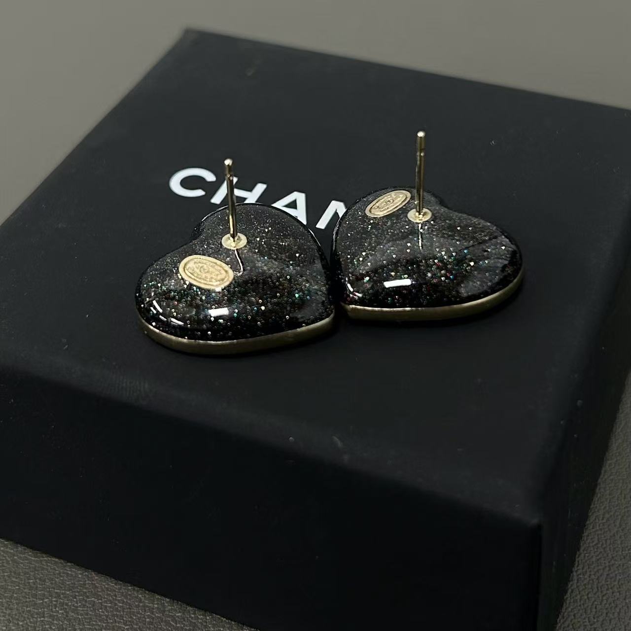Chanel Crystal Metal CC Heart Earrings Twins LDJ4176