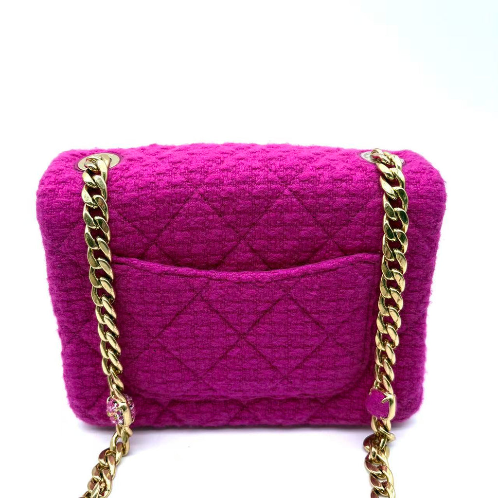 Cashmere Tweed Quilted Mini Bijoux Flap Fuchsia
