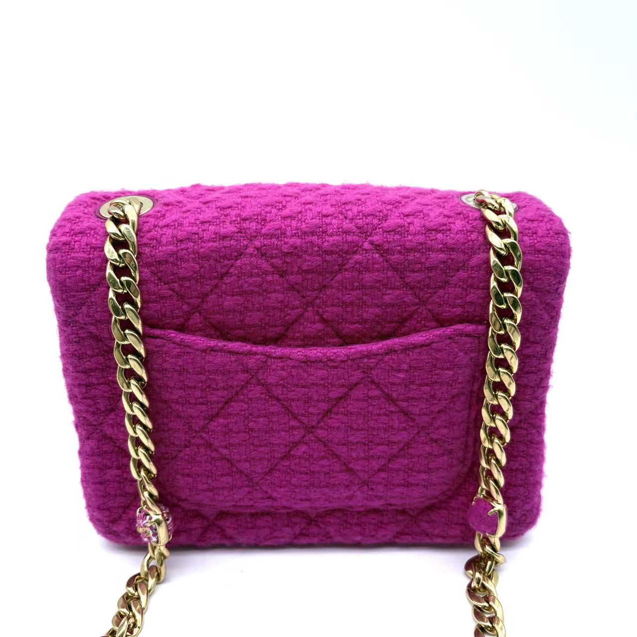 Cashmere Tweed Quilted Mini Bijoux Flap Fuchsia