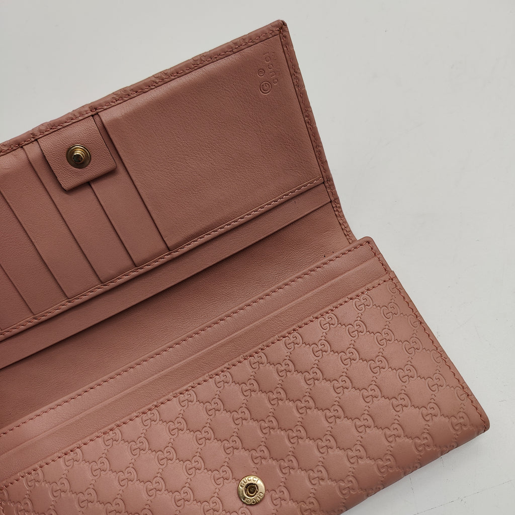 Pink Microgucissima Leather Flap Continental Wallet