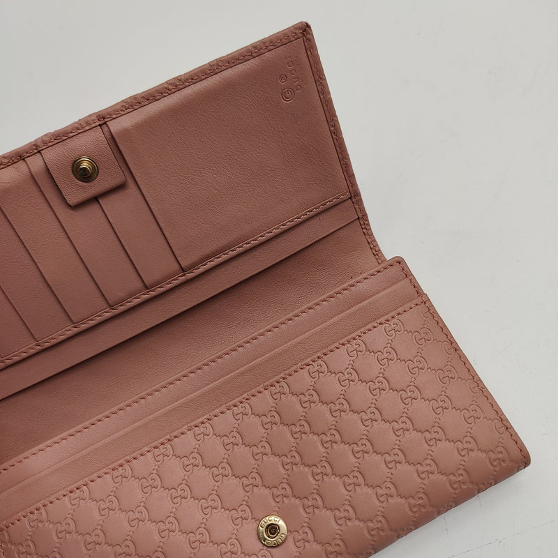 Pink Microgucissima Leather Flap Continental Wallet