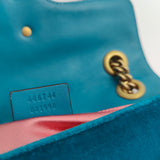 Velvet Matelasse Small GG Marmont Shoulder Bag Pavone Cyan