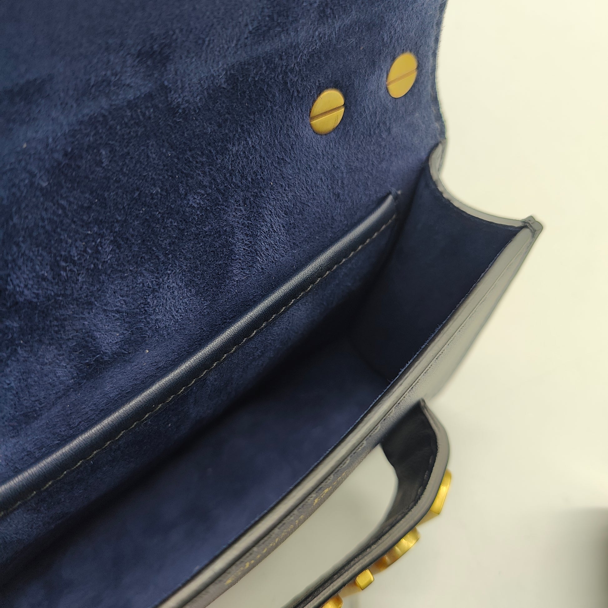 Calfskin Mini J'Adior Chain Flap Bag Navy Blue