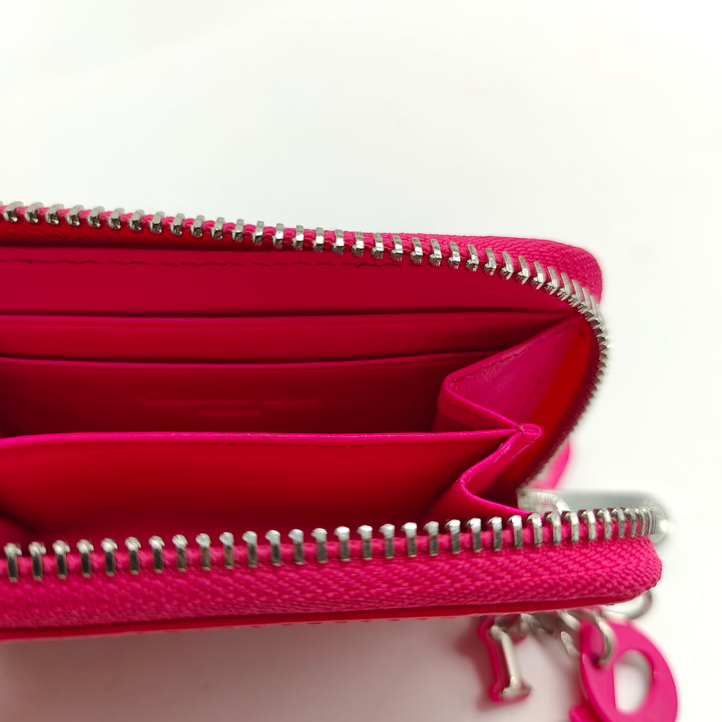 Fuchsia Cannage Leather Compact Zip Around Wallet