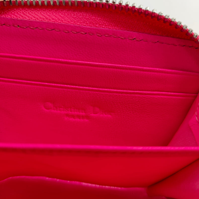 Fuchsia Cannage Leather Compact Zip Around Wallet