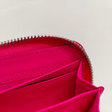 Fuchsia Cannage Leather Compact Zip Around Wallet