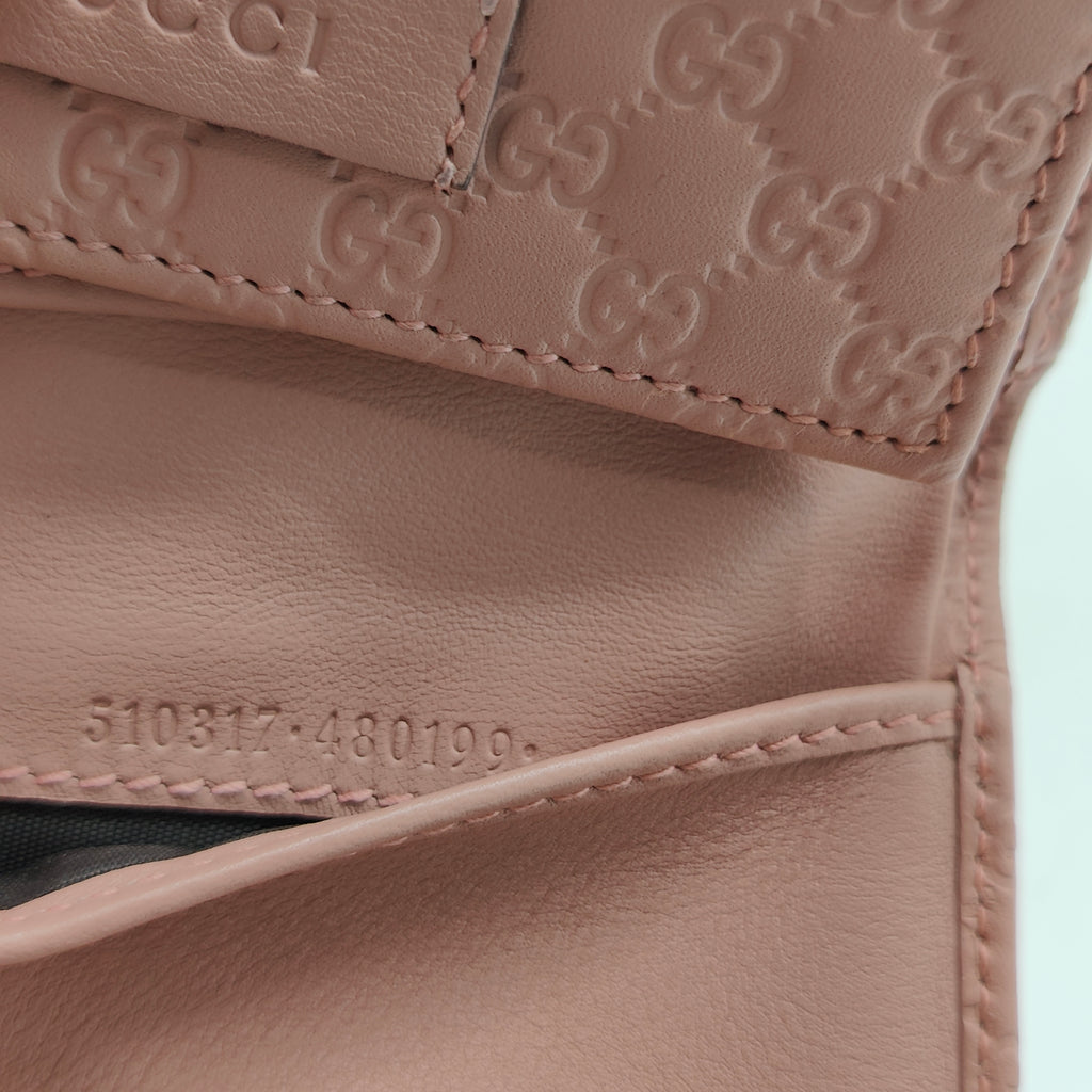 Pink Leather Guccissima Trifold Wallet