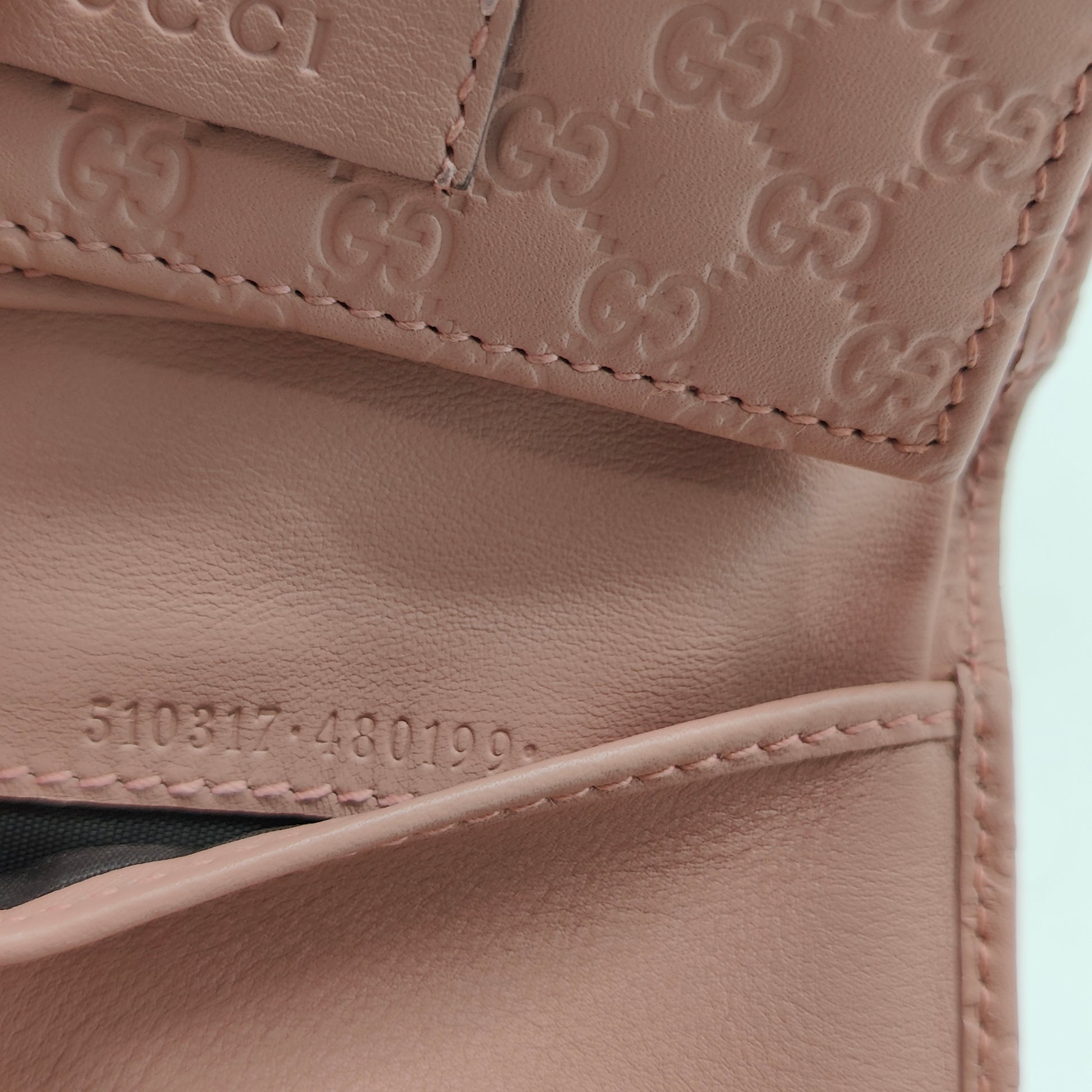 Pink Leather Guccissima Trifold Wallet