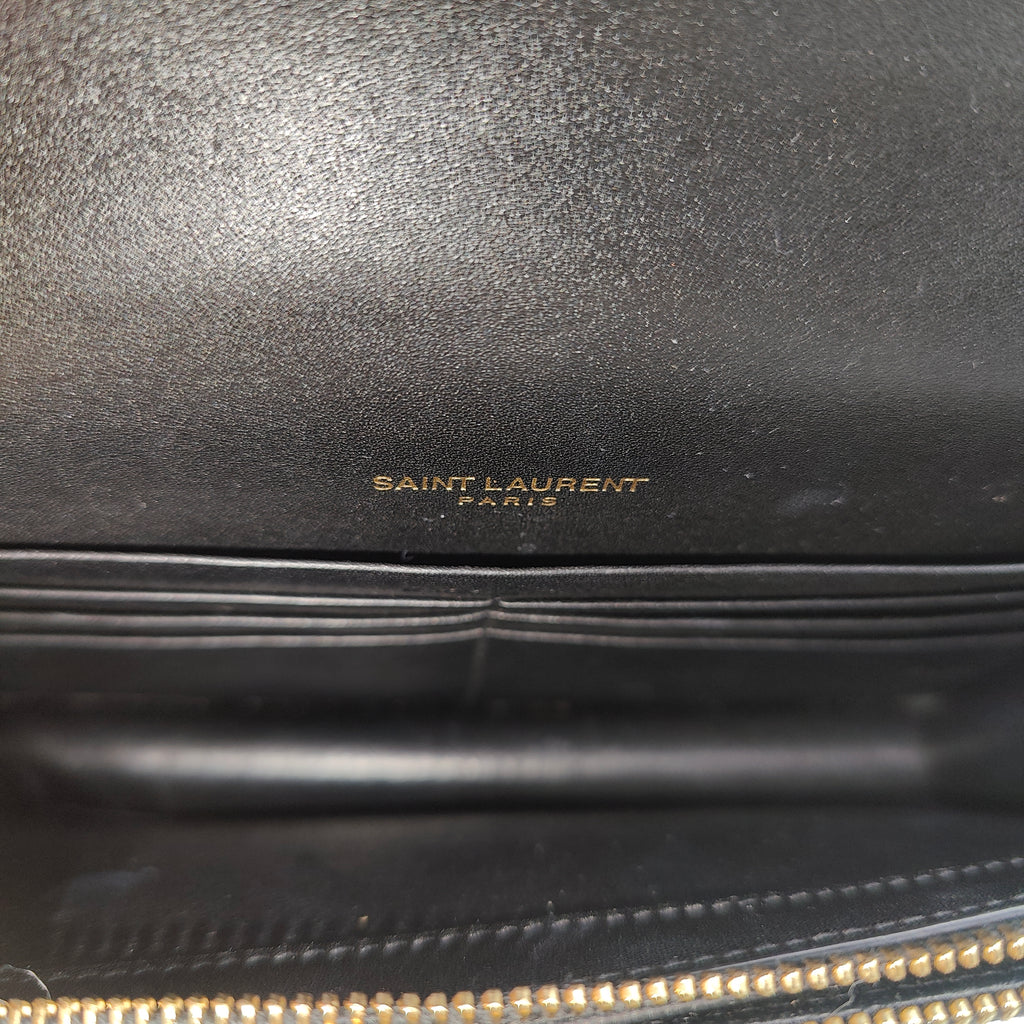Calfskin Small Classic Monogram Kate Tassel Satchel Black