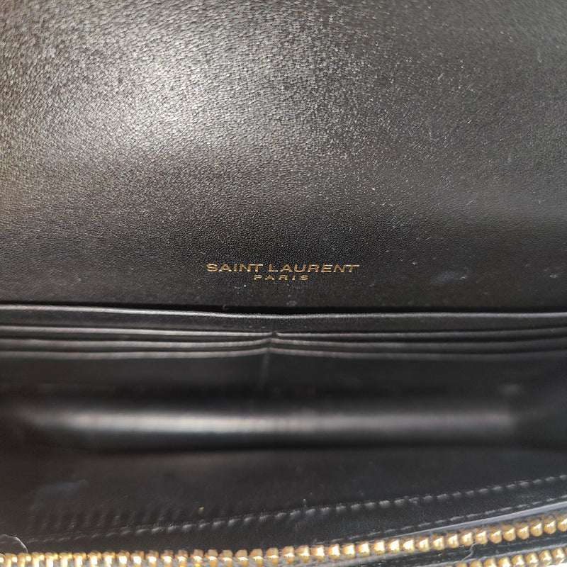 Calfskin Small Classic Monogram Kate Tassel Satchel Black