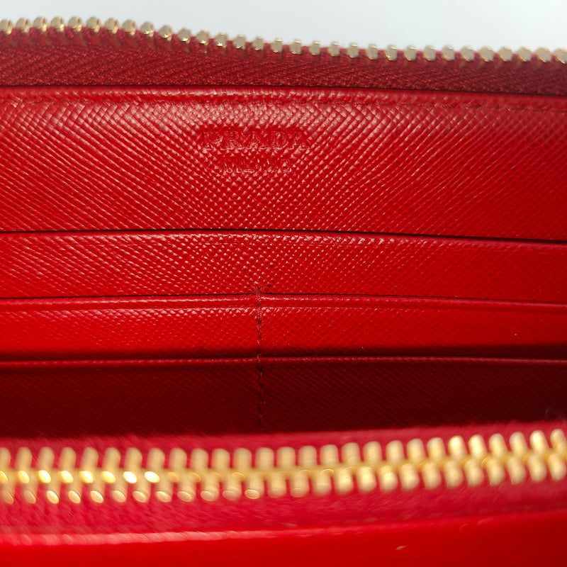 Red Saffiano Leather Zip Around Wallet