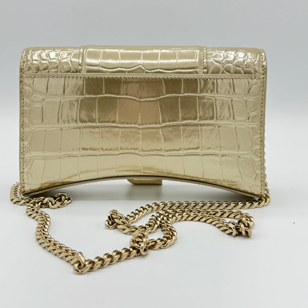 Hourglass Croc Embossed Leather Wallet on a Chain