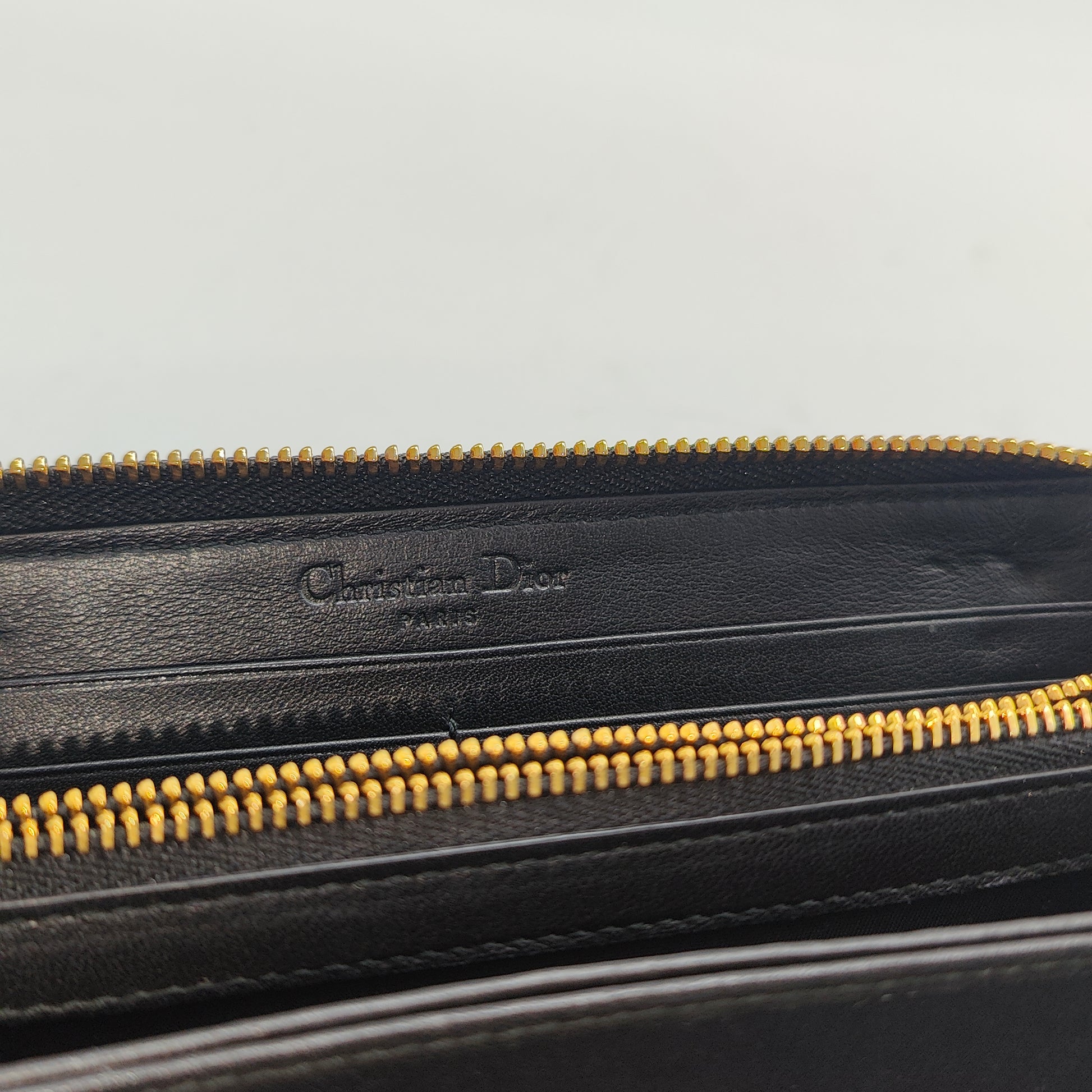 Black Cannage Quilted Patent Leather Zip Around Lady Dior Wallet