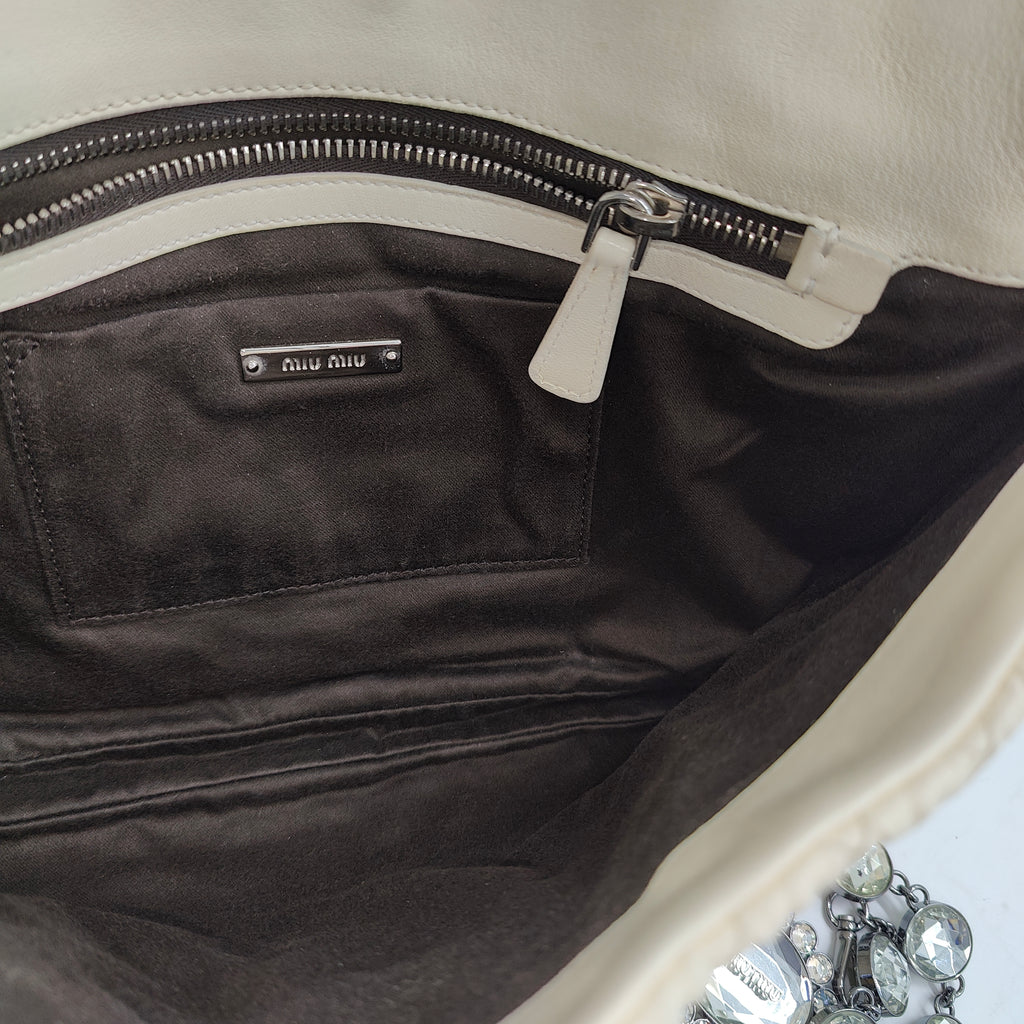 Off White Matelassé Leather Crystal Cloqué Flap Shoulder Bag