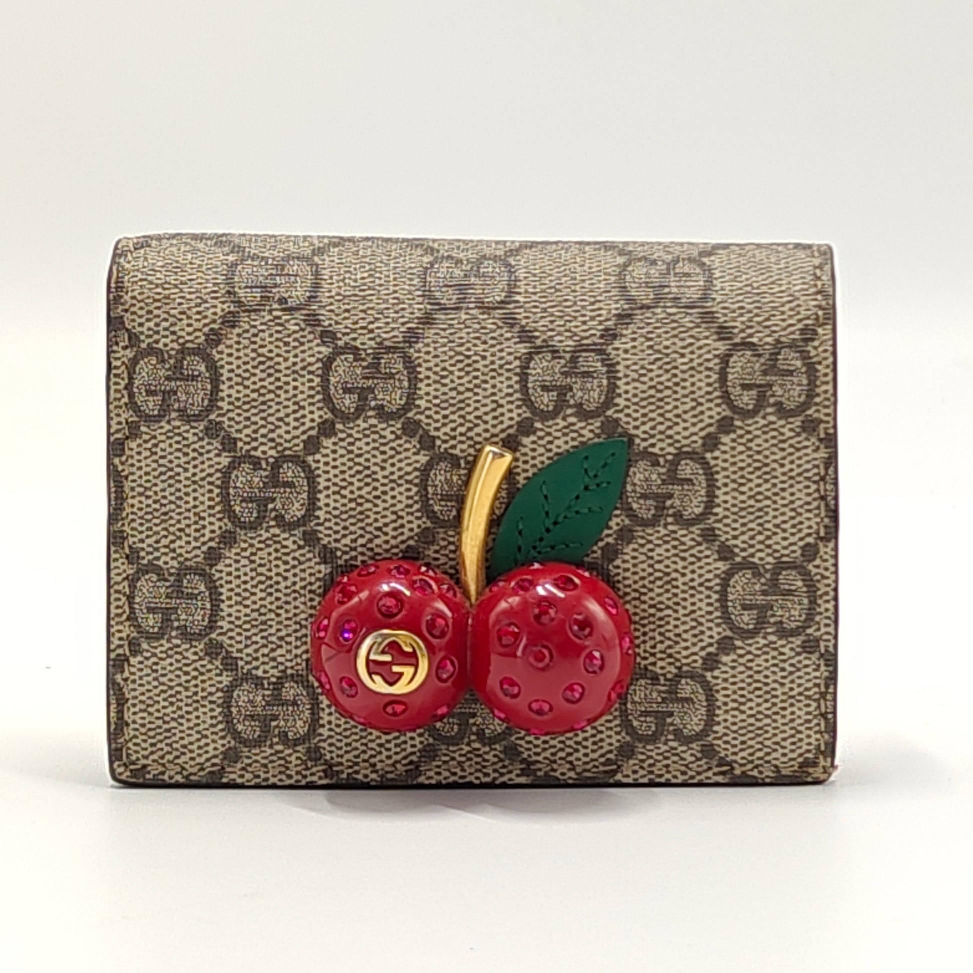 Cherries Flap Card Case Guccissima Leather