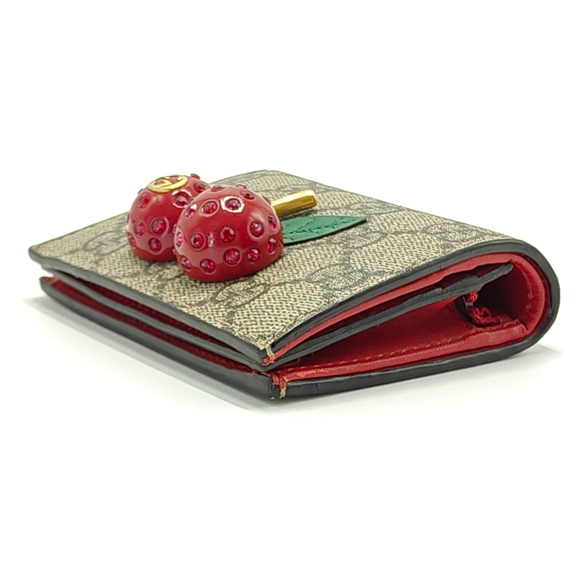 Cherries Flap Card Case Guccissima Leather