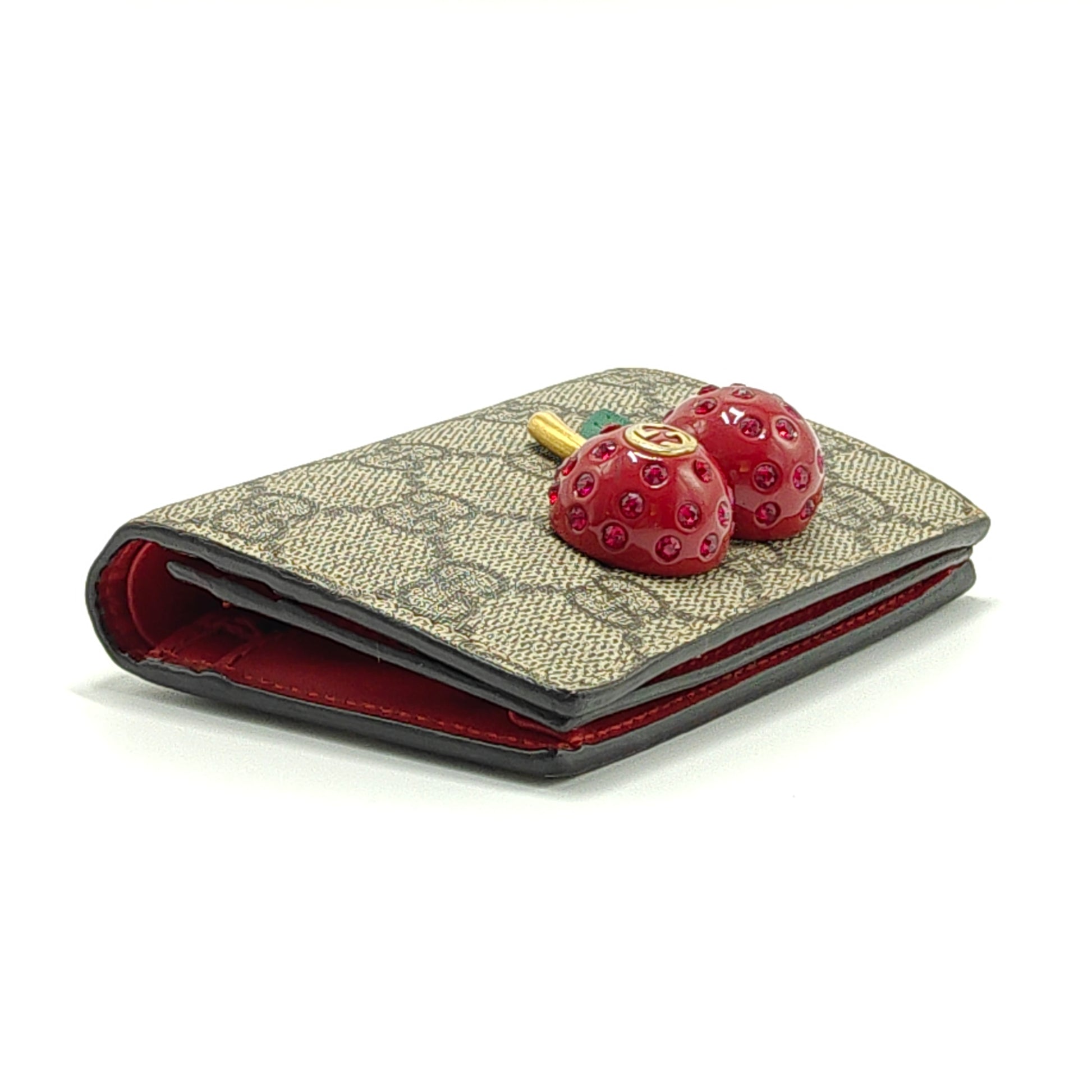 Cherries Flap Card Case Guccissima Leather