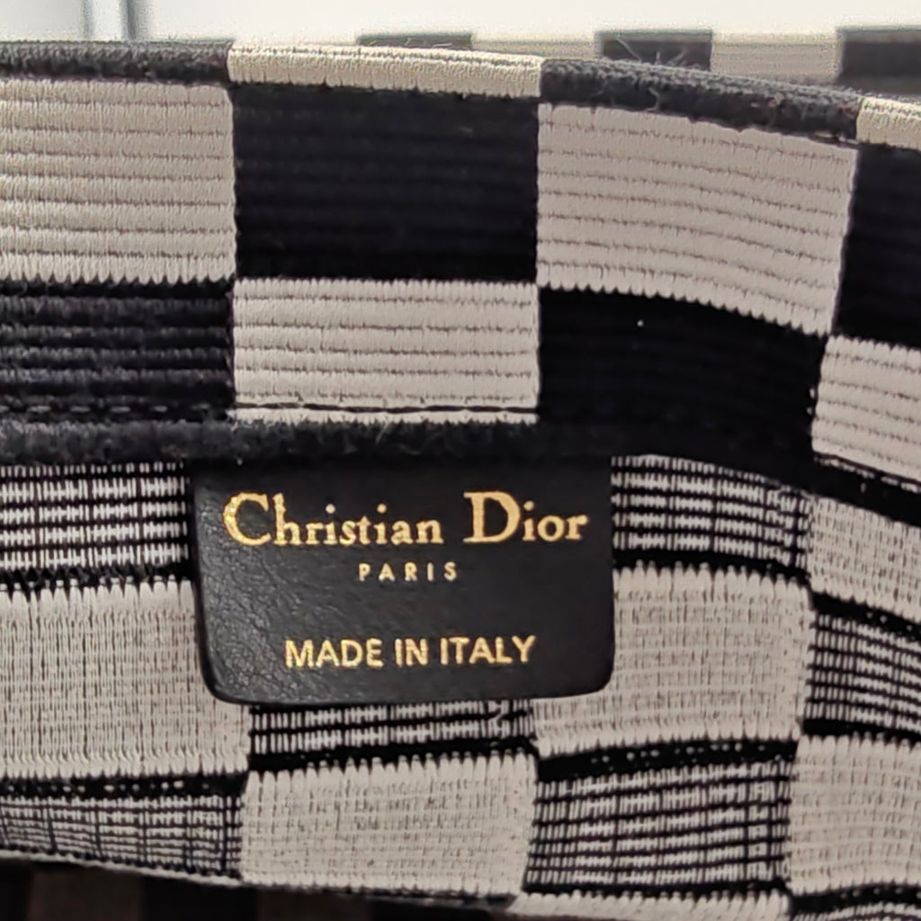 White Checkered Embroidered Canvas Large Book Tote