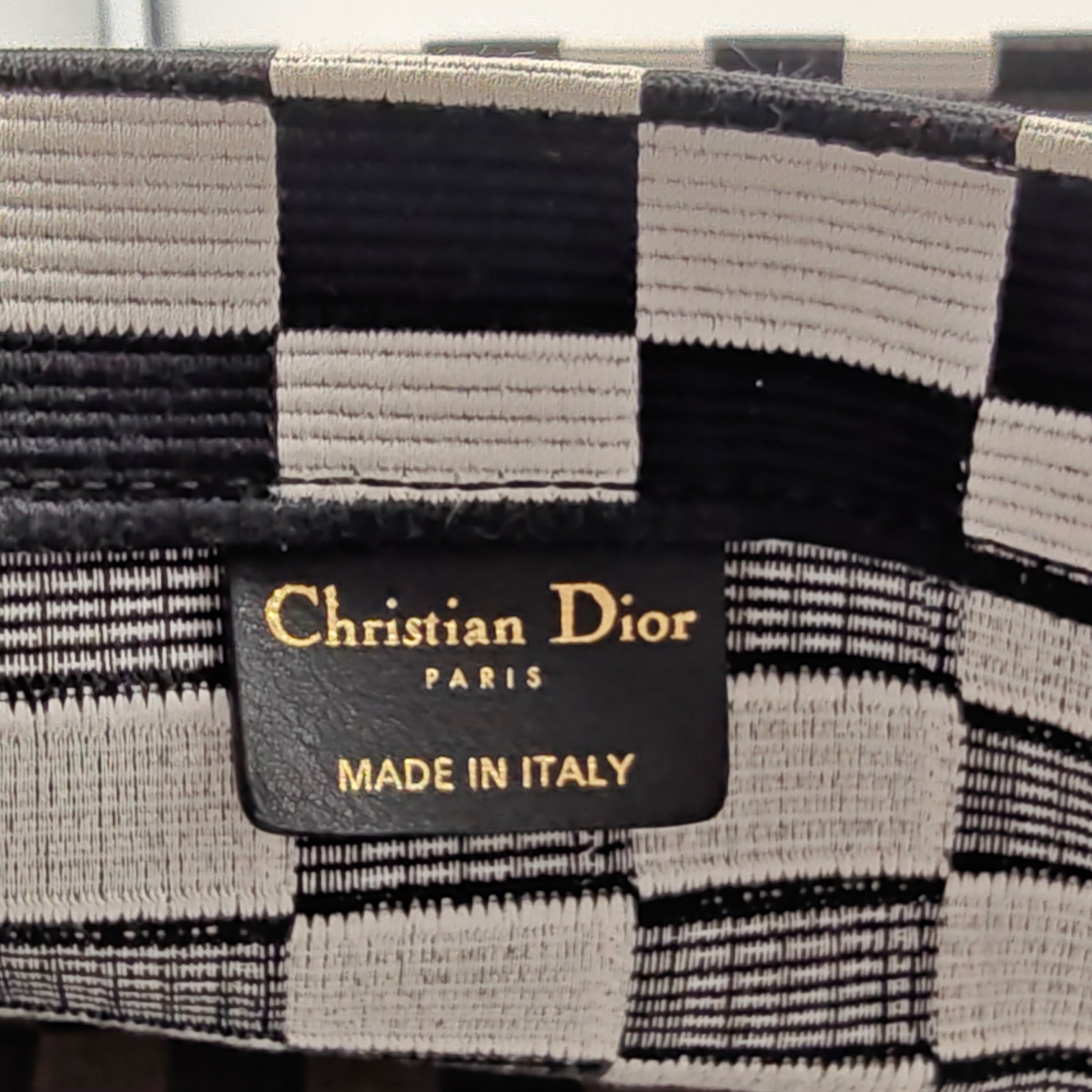 White Checkered Embroidered Canvas Large Book Tote
