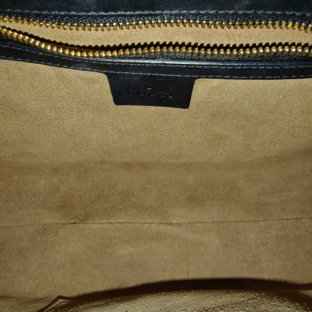 GG Supreme Monogram Calfskin Small Padlock Top Handle Bag Beige Black Cuir