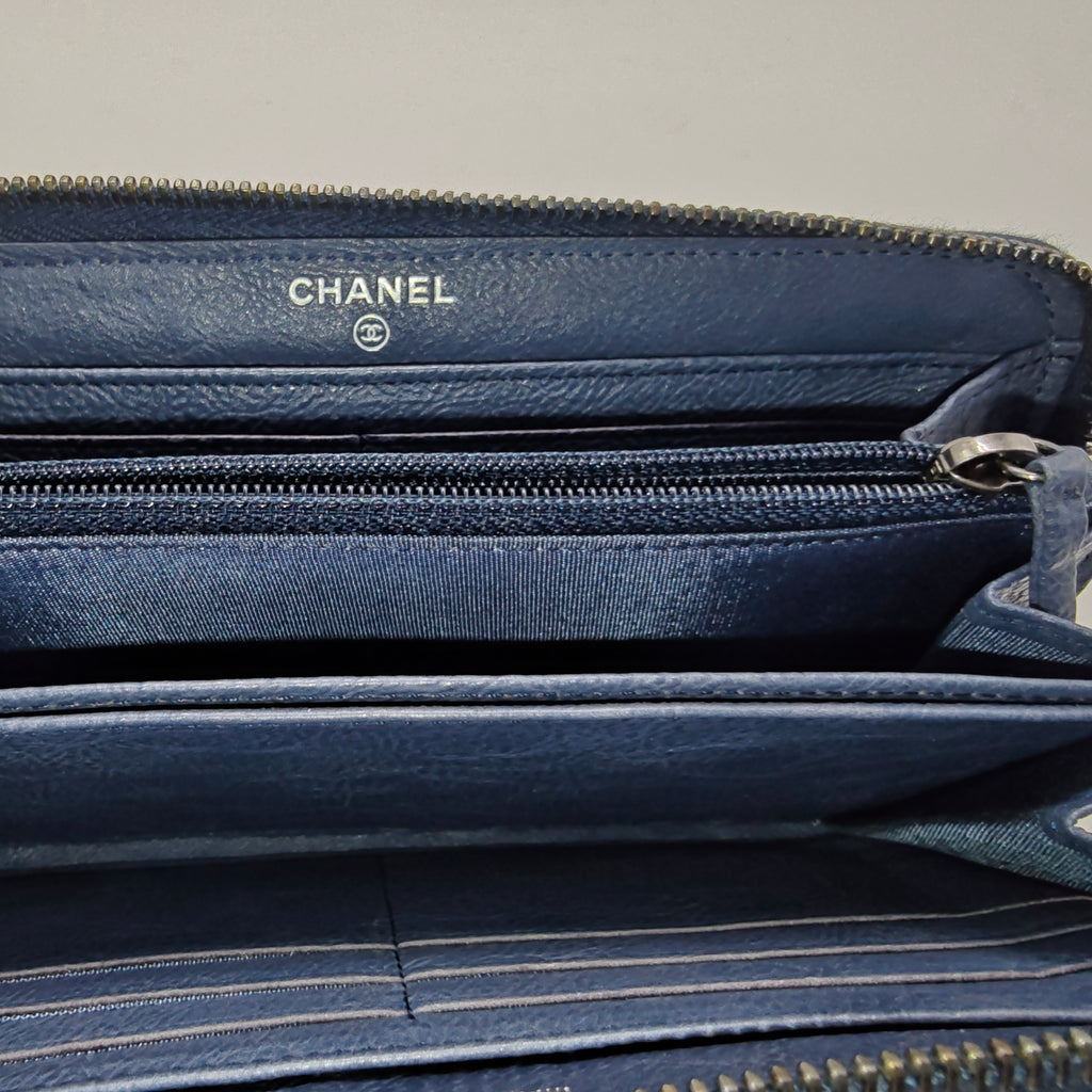 Chanel Boy Zip Around Wallet Quilted Caviar Long