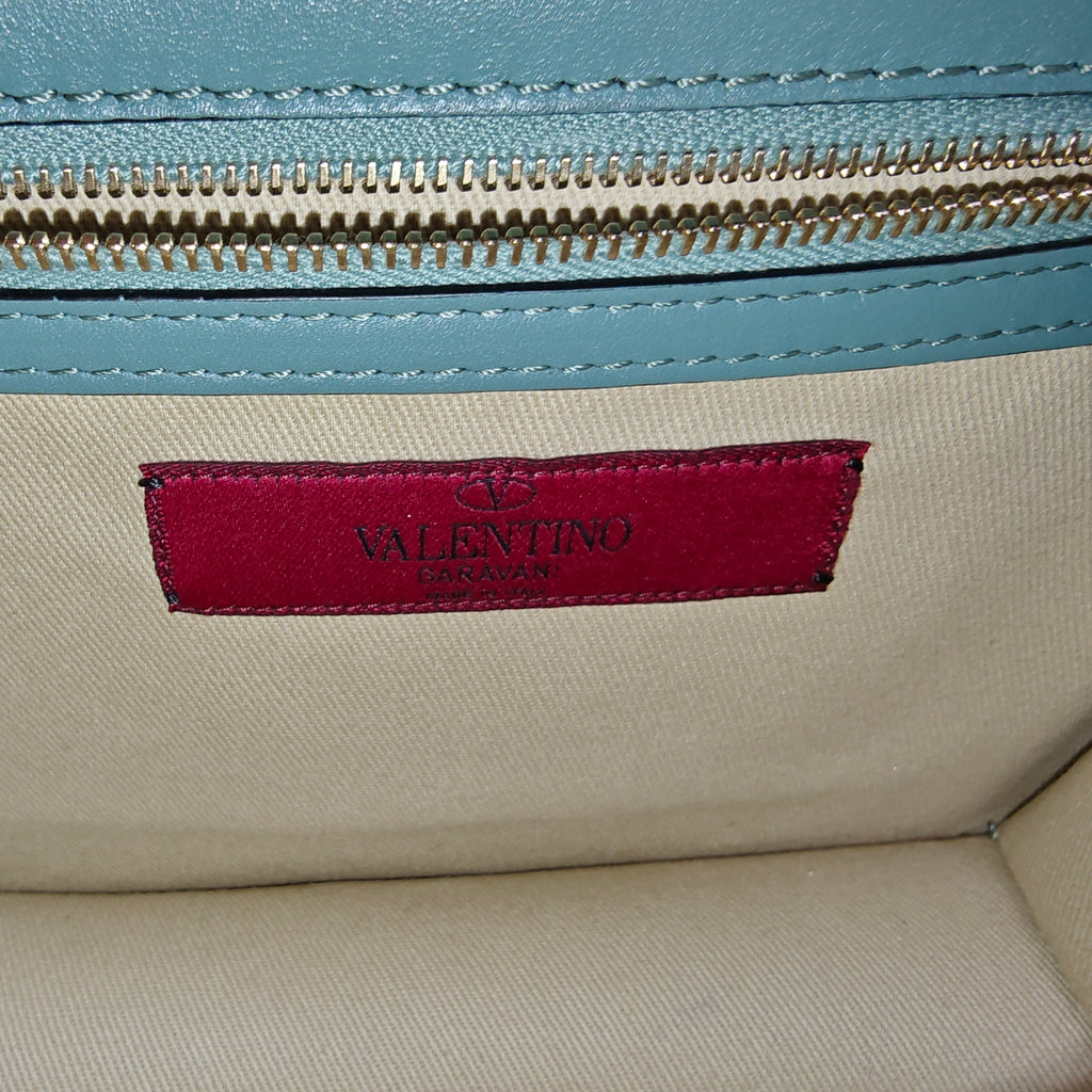 Vitello Small Glam Lock Rockstud Flap Sky Sorbet