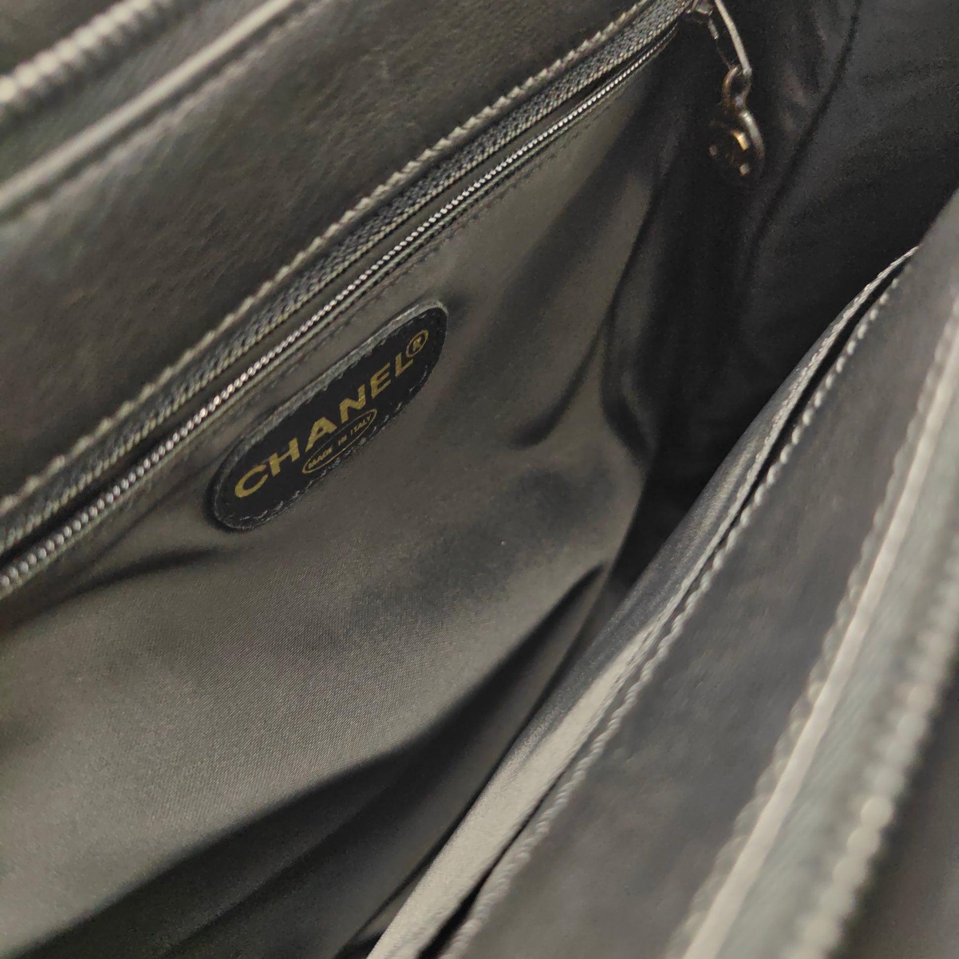 Chain Hand Bag Leather Black CC