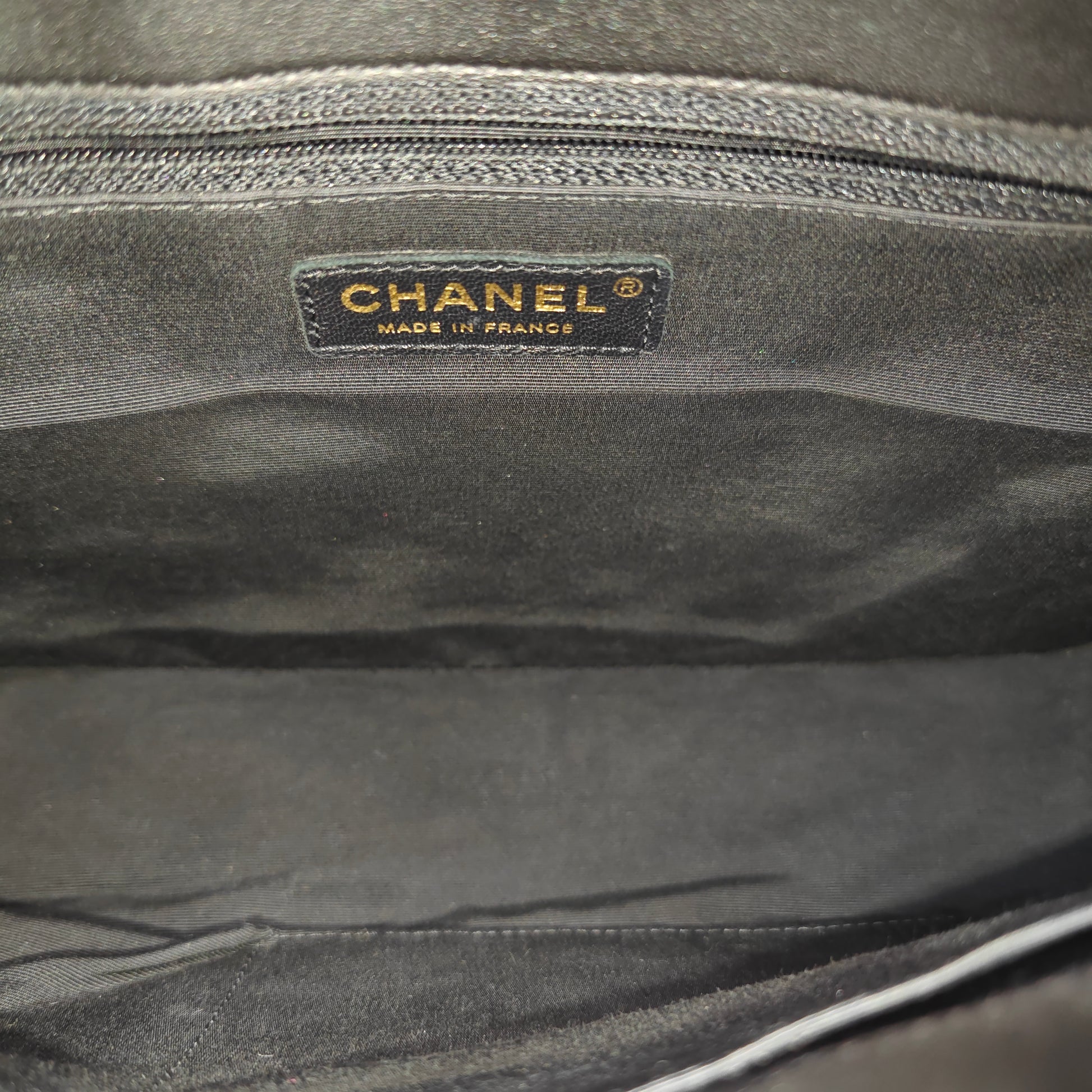 Lambskin Quilted Elegant CC Shopping Tote Navy Black For Gisel