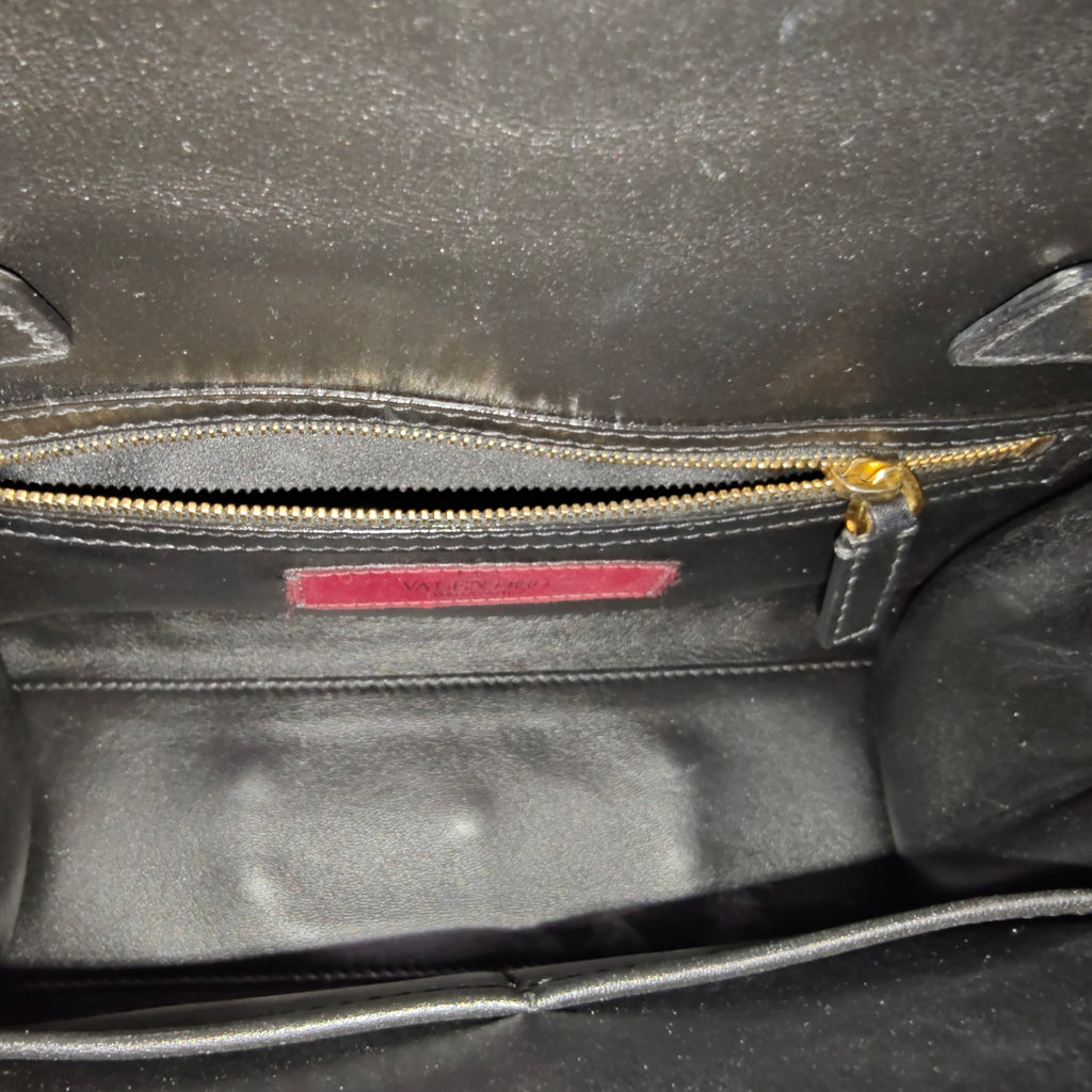 Black Leather My Rockstud Top Handle Tote Bag