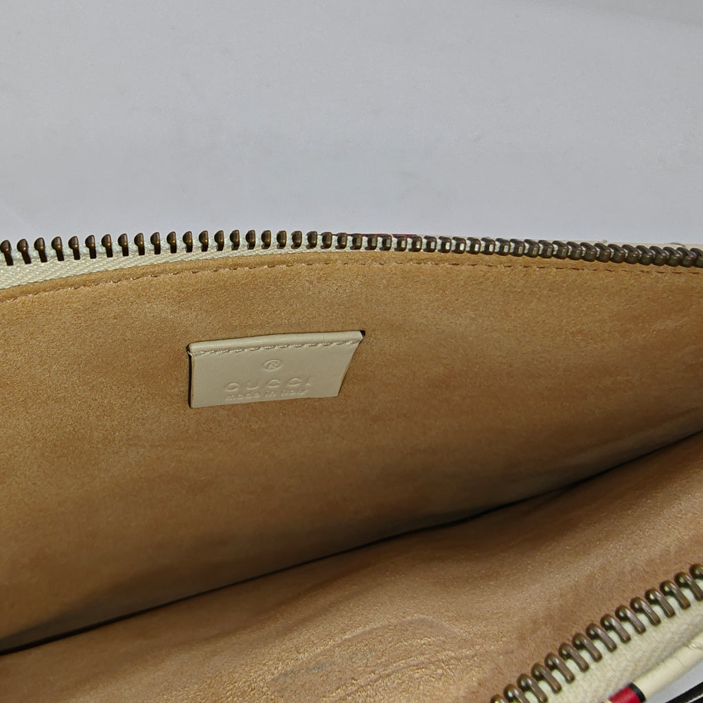 Calfskin Matelasse Trompe L'Oeil Print GG Marmont Zip Pouch White