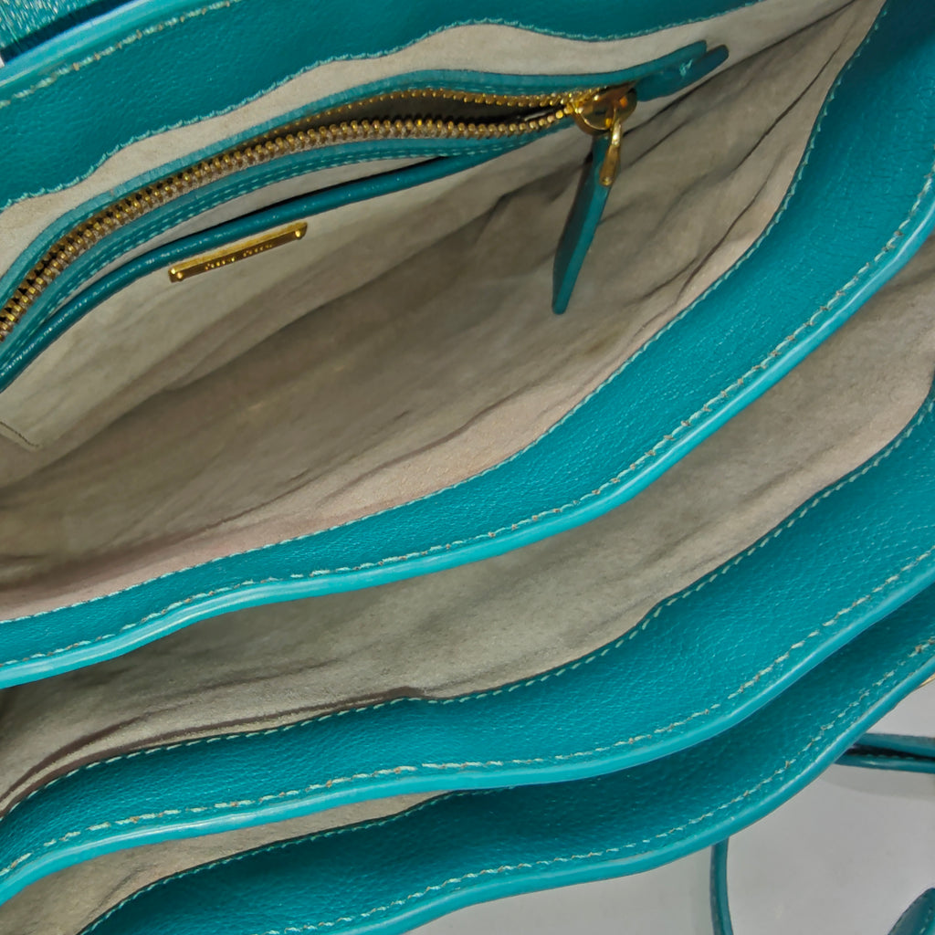 Miu Miu Blue Leather Madras Top Handle Bag